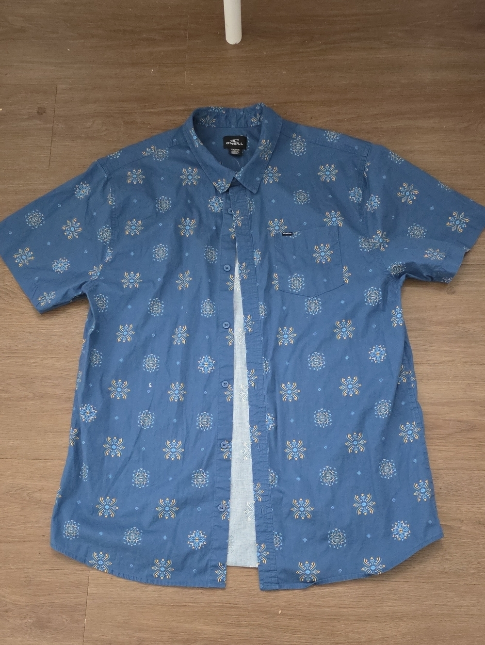 O'Neill Men's Blue Short-Sleeve Printed Button-Up Shirt